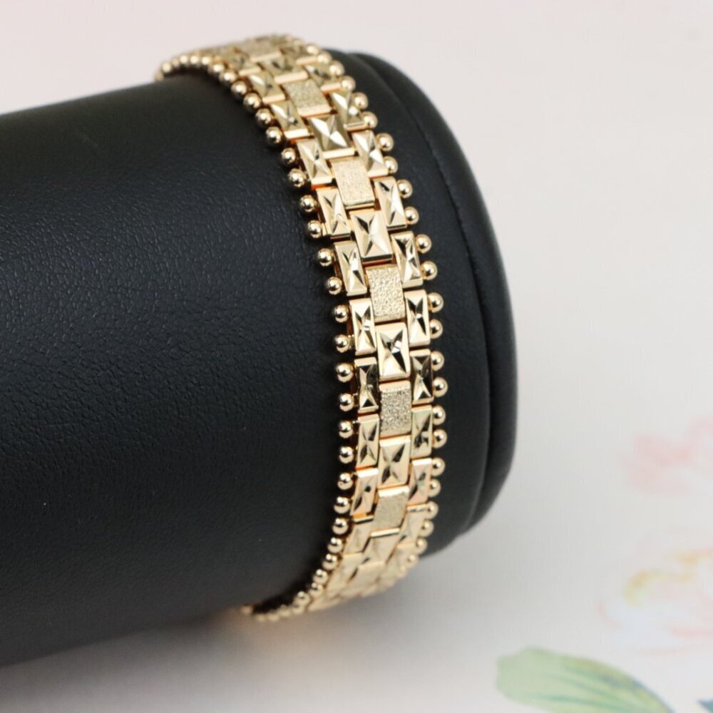 "Rose Gold Textured Link Bracelet with Gold Beaded Border, XPBL0878 - Picture 8 of 12